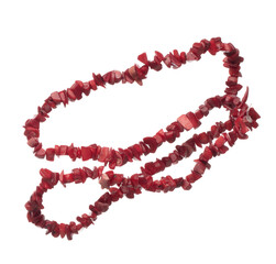 Red stone rock bead style necklet fly in air. Red chilli color bead necklace as gemstone for...