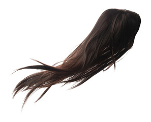 Long straight Wig hair style fly fall explosion. Brown woman wig hair float in mid air. Straight...