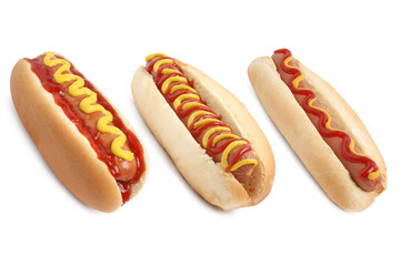 Set of different yummy hot dogs isolated on white