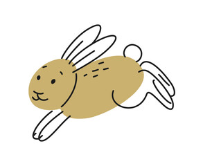 Cute forest animal vector. Adorable funny rabbit with ears in line art style. Linear doodle bunny or hare for design print and textile. Cartoon flat vector illustration isolated on white background