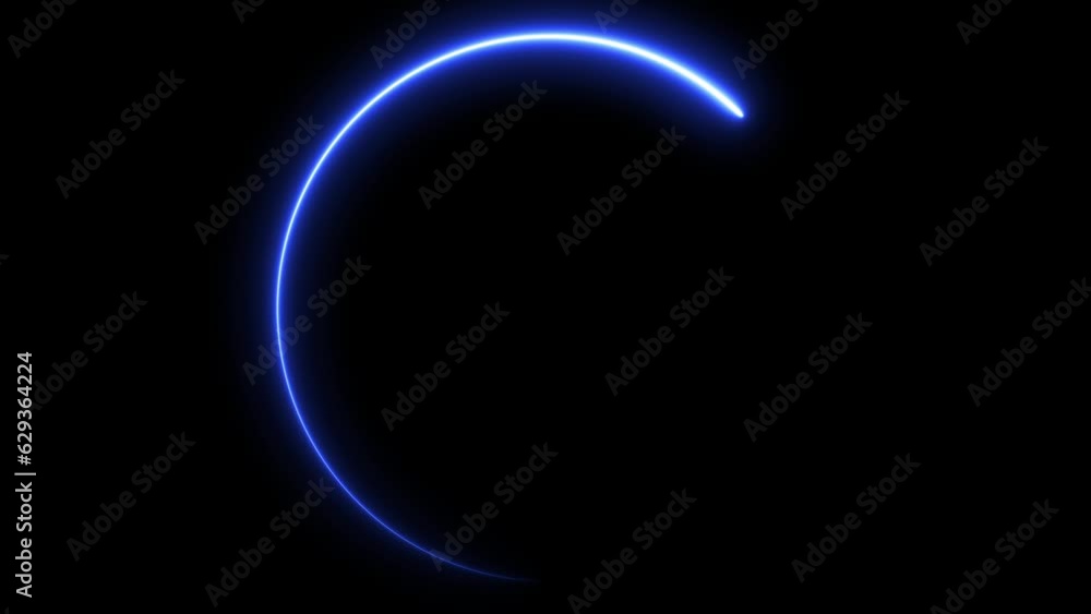 Poster circle shape frame blue color glowing fluorescent neon lights and loop animation on black screen. 3d