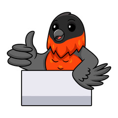 Cute bullfinch bird cartoon giving thumb up