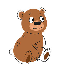 Outline cute animal. Funny bear in doodle hand drawn style. Linear print with grizzly character for kids wallpapers and wrappers design . Cartoon flat vector illustration isolated on white background