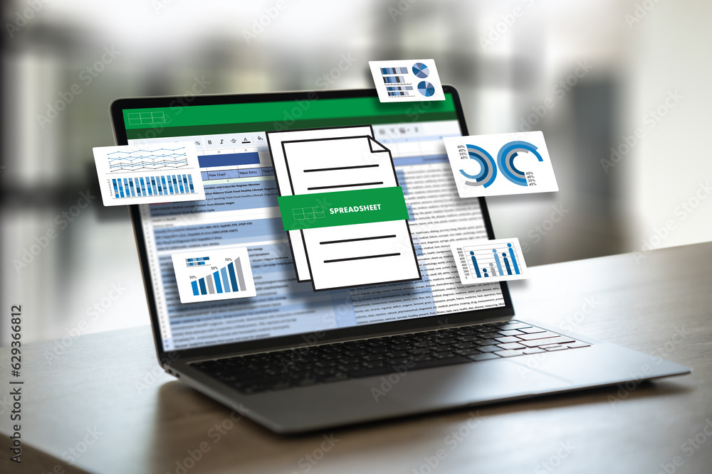 Poster businessman working with data and graphs in spreadsheet documents for online analysis microsoft exce