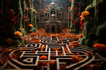 "Le Labyrinthe Botanique" : Un labyrinthe abstrait composé de plantes et de fleurs, où les visiteurs se perdent dans un dédale de formes et de couleurs.

