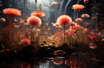 "Le Jardin Imaginaire" : Un jardin abstrait où les fleurs prennent des formes imaginaires et fantastiques, créant un univers unique et captivant.
