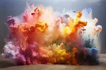 Arc-en-ciel de poussière :Une image abstraite de nuage de poussière aux couleurs de l'arc-en-ciel, dans une explosion de teintes éblouissantes.
