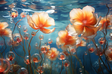 "Flore Céleste" : Des fleurs aux pétales translucides, flottant dans un ciel étoilé, créant un paysage céleste enchanteur.
