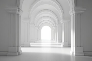 Elegant Arched Passage: White Rendered Hallway with a Clean Aesthetic (Generative AI)