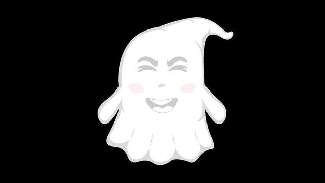 video animation of a cute ghost cartoon. On a transparent background with zero alpha channel