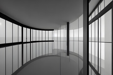 an empty room with many mirrors and a wide background in a modern building. Generative AI