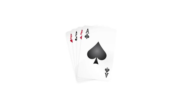 Set of four aces playing cards suits. Winning poker in the casino concept. green screen chroma key background