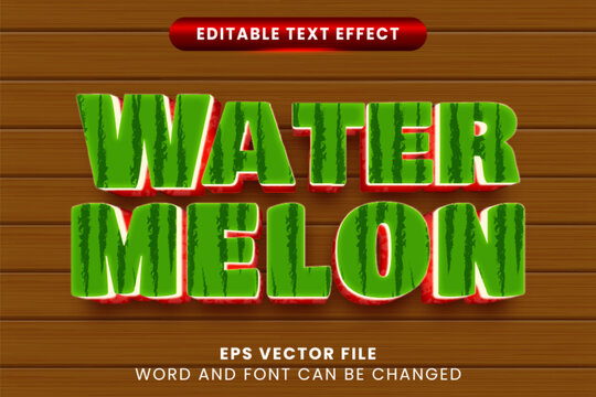 Vector watermelon textured 3d editable text effect