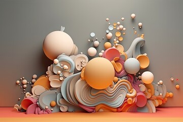 Abstract Euphoria: Dynamic Orange Swirl Background with Playful Floating Spheres in Vivid Colors (Generative AI)