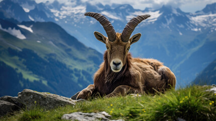 a billy goat in the alps on a mountain. Generative AI