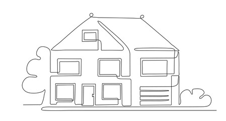 House with tree line vector concept
