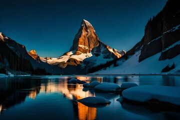 panoramic view to the majestic  at night with shooting star AI Generated 