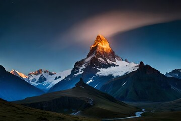 panoramic view to the majestic  at night with shooting star AI Generated 
