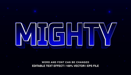 Mighty editable text effect template, 3d bold blue neon futuristic retro typeface, premium vector