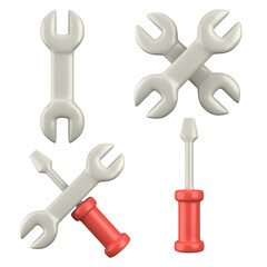 Wrench and screwdriver. Labor day. 3d rendering isolated on white background