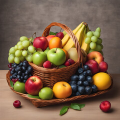 Naklejka na ściany i meble A basket full of delicious-looking fruits. generative ai