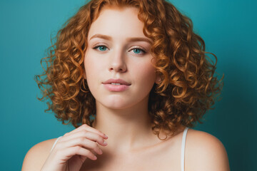 Beautiful red-haired woman, on a clean background. Generative AI