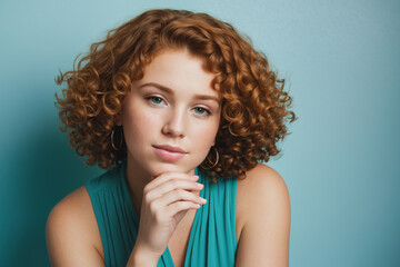 Beautiful red-haired woman, on a clean background. Generative AI