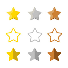 Gold, silver and bronze stars in 3 styles