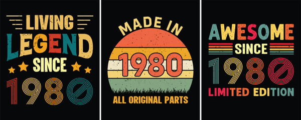 Living Legend Since 1980, Made In 1980 All Original Parts, Awesome Since 1980 Limited Edition, Vintage T-shirt Design For Birthday Gift