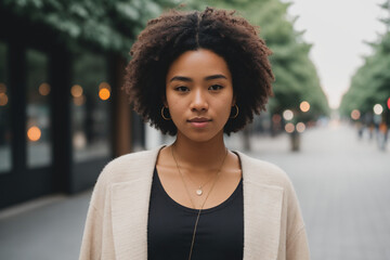 portrait of a woman in a city. Generative AI