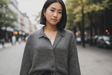 portrait of a woman in a city. Generative AI