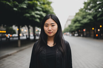 portrait of a woman in a city. Generative AI