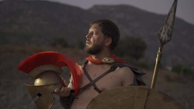 Spartan warrior soldier on the background of ancient Greece, Spartan king