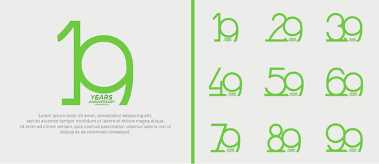 set of anniversary logo green color on white background for celebration moment