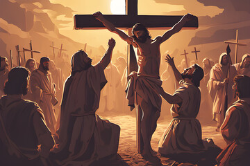 a Jesus Christ carrying the cross - obrazy, fototapety, plakaty