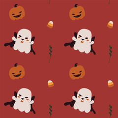 Halloween hand drawn vector illustration seamless pattern. Fall festive season print texture. Minimal decorative backdrop, for wallpaper, phone background