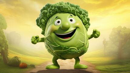 cabbage Cartoon smile with color background for fresh fruit and vegetable concept