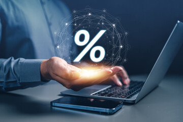 investor, interest, finance, financial, investment, stock, graph, growth, banking, invest. on the palm, interest of investment and percent is showing. around that network icon communication showing.