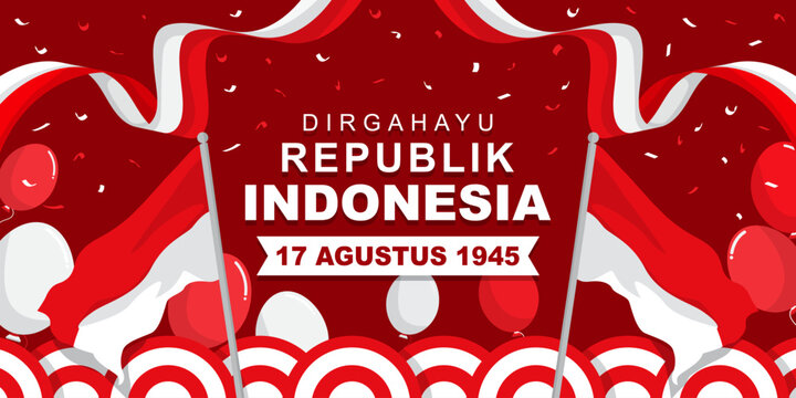 Dirgahayu Republik Indonesia flat cartoon banner design which means Indonesian Independence Day