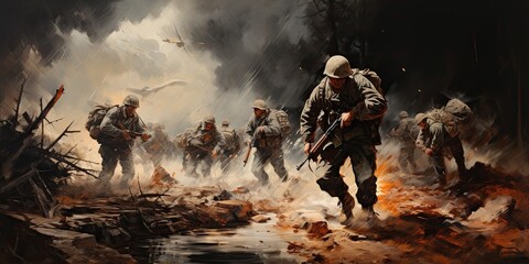 illustration of soldier in the war, generative AI