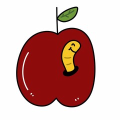 cute worm of red apple cartoon