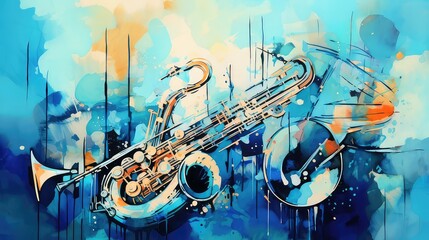 Jazz music background watercolor style arts - obrazy, fototapety, plakaty