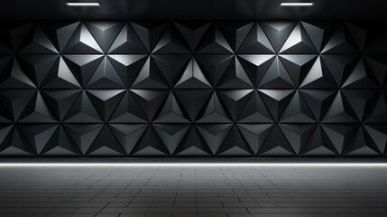 a room with a polished, semigloss wall background covered in a triangular tile wallpaper with black blocks