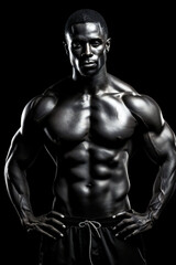Fototapeta na wymiar Sculpted Black Male Bodybuilder in Black and White