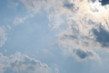 beautiful blue sky and cloud with golden ray sunrise in the morning, natural background