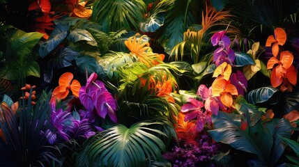 Tropical leaves background green and coloful
