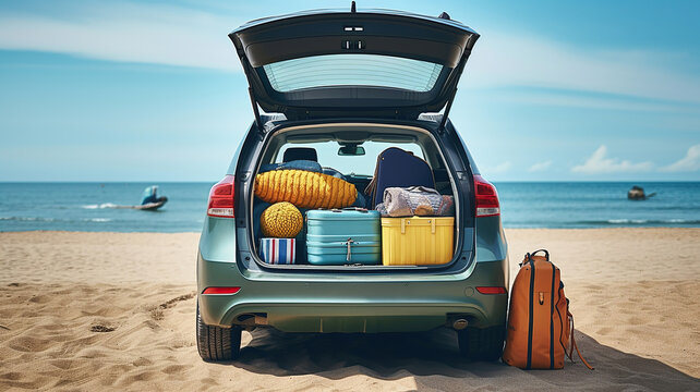 Luggage and bags neatly placed in the car trunk, all set for the holiday trip