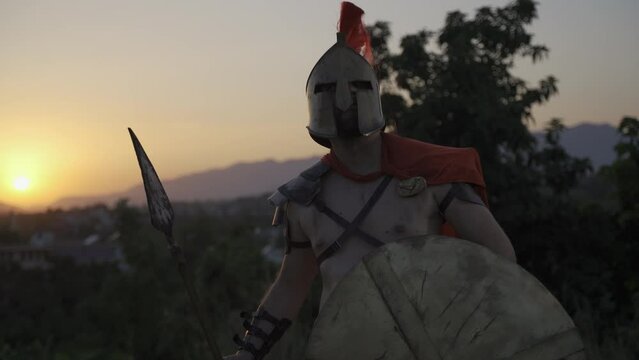 Spartan warrior soldier on the background of ancient Greece, Spartan king