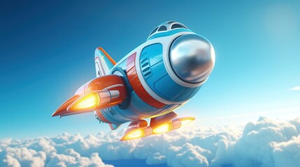 Fototapeta na wymiar Cartoon rocket starship taking off