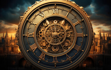 Fototapeta na wymiar Old astronomical clock at black background.